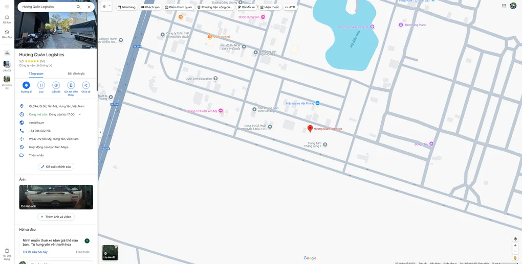 Vị trí giao nhận hàng của Vận Tải Hương Quân