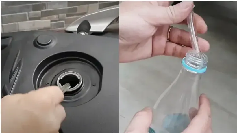 Nhân viên kiểm tra nắp nhiên liệu của phương tiện