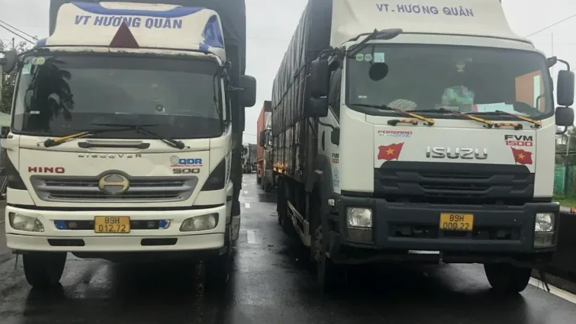 Xe tải tại khu vực khai thác hàng hóa