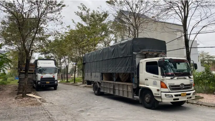 Xe tải tại khu vực khai thác hàng hóa